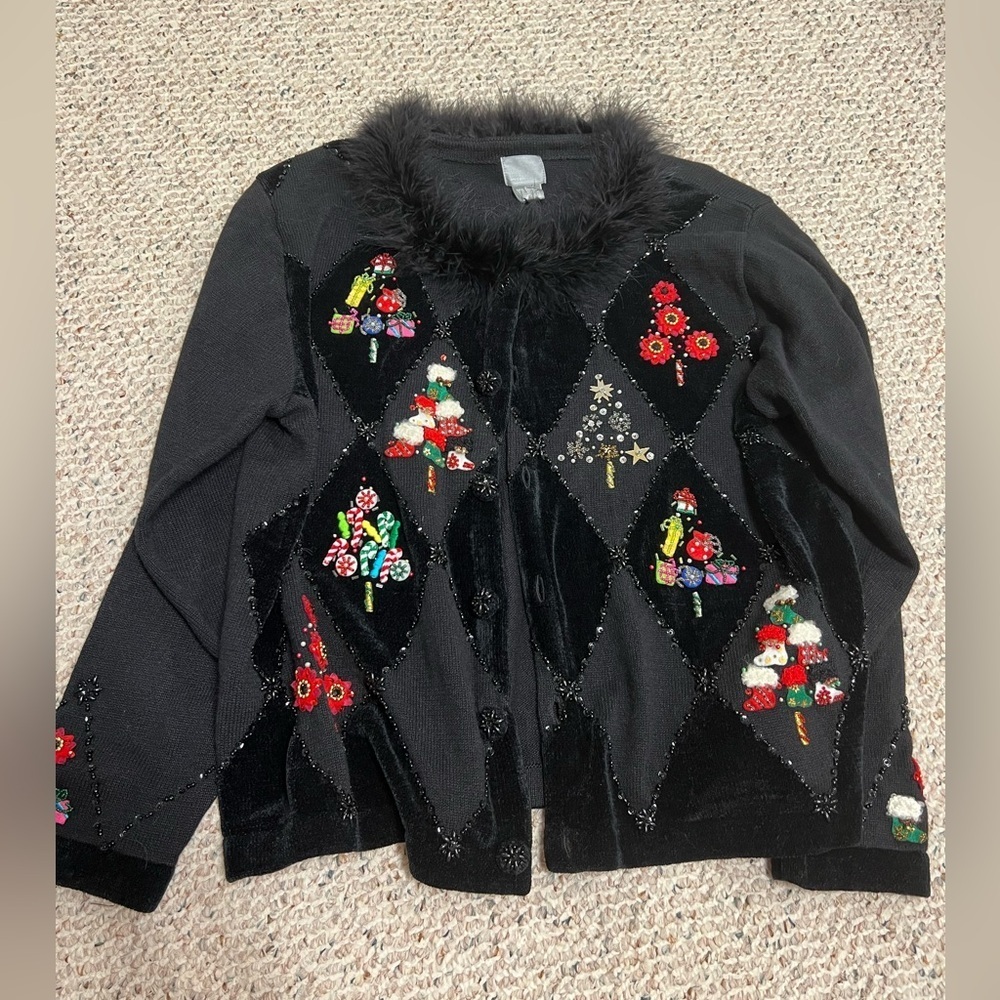 Berek Black Sweater with Faux Fur Trim